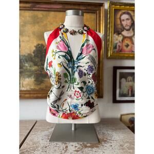 Gucci Designer Flora Print Silk Scarf Halter Top S/M